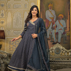 Navy Blue Cotton Premium And Elegant Kurta Sets For Women