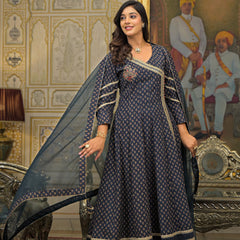 Navy Blue Cotton Premium And Elegant Kurta Sets For Women