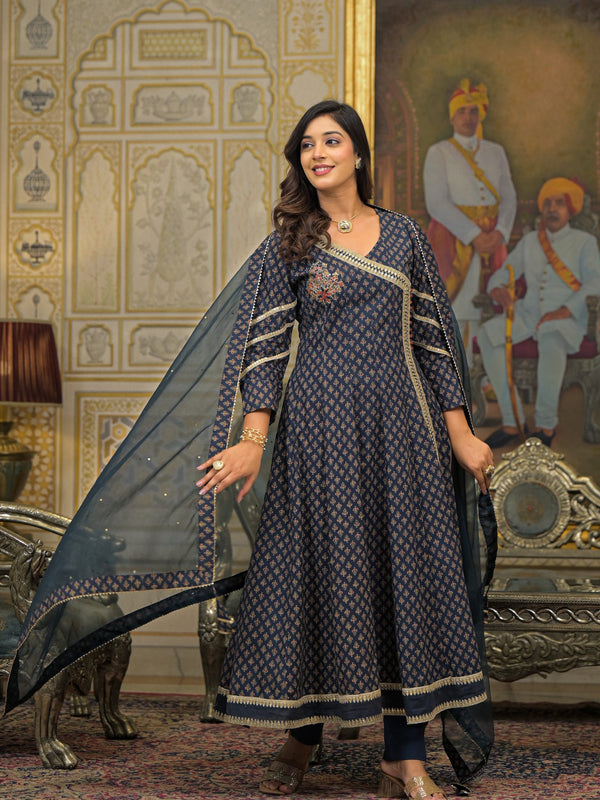 Navy Blue Cotton Premium And Elegant Kurta Sets For Women