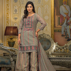 Beige Chanderi Printed Kurta Set For Women