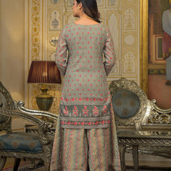 Beige Chanderi Printed Kurta Set For Women