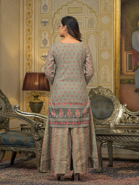 Beige Chanderi Printed Kurta Set For Women