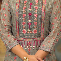 Beige Chanderi Printed Kurta Set For Women