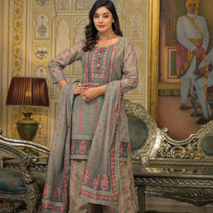 Beige Chanderi Printed Kurta Set For Women