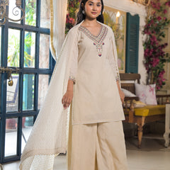 Off White Cotton Elegant Kurta Set For Women