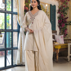 Off White Cotton Elegant Kurta Set For Women