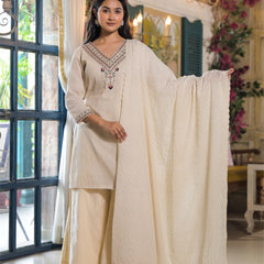 Off White Cotton Elegant Kurta Set For Women