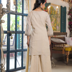 Off White Cotton Elegant Kurta Set For Women