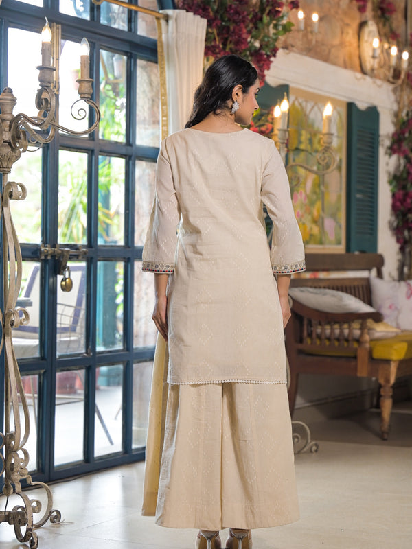 Off White Cotton Elegant Kurta Set For Women