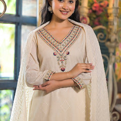 Off White Cotton Elegant Kurta Set For Women