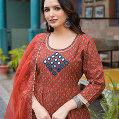 Maroon Cotton Premium And Elegant Kurta Sets For Women