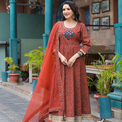 Maroon Cotton Premium And Elegant Kurta Sets For Women