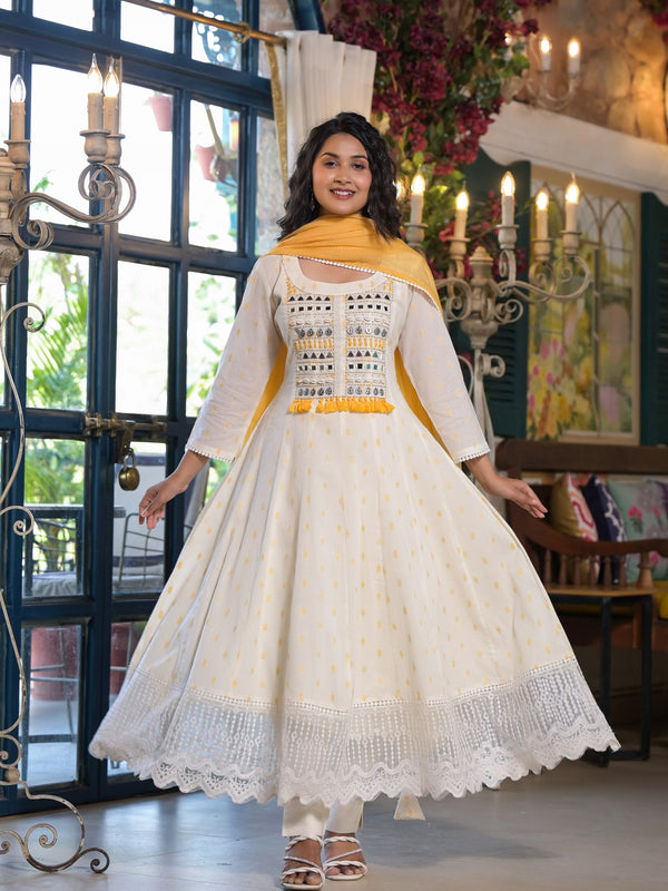 Premium Cotton Kurta Sets with Yellow Dupatta