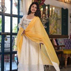 Premium Cotton Kurta Sets with Yellow Dupatta