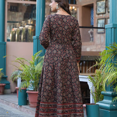 Black Cotton Printed Kurta Set For Women