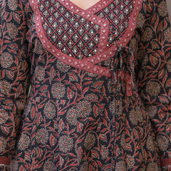 Black Cotton Printed Kurta Set For Women