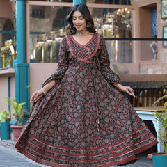 Black Cotton Printed Kurta Set For Women