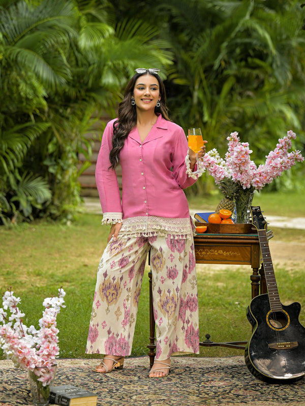Pink Crape Premium And Elegant Co-Ord Set For Women