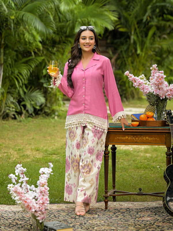 Pink Crape Premium And Elegant Co-Ord Set For Women