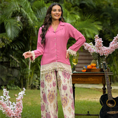 Pink Crape Premium And Elegant Co-Ord Set For Women