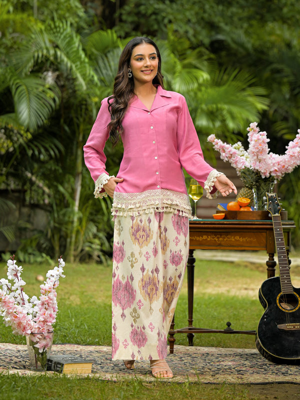 Pink Crape Premium And Elegant Co-Ord Set For Women