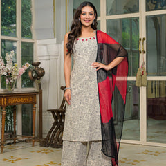 Beige Cotton Premium And Elegant Kurta Sets For Women