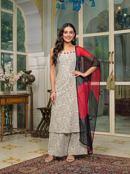 Beige Cotton Premium And Elegant Kurta Sets For Women