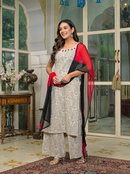 Beige Cotton Premium And Elegant Kurta Sets For Women