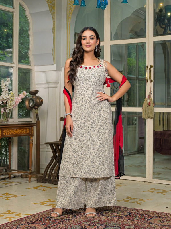 Beige Cotton Premium And Elegant Kurta Sets For Women