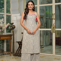Beige Cotton Premium And Elegant Kurta Sets For Women