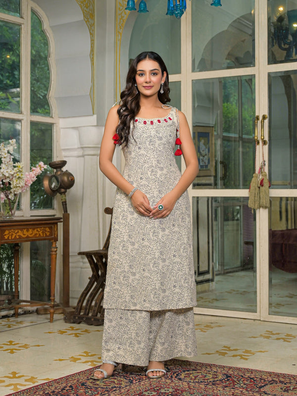 Beige Cotton Premium And Elegant Kurta Sets For Women