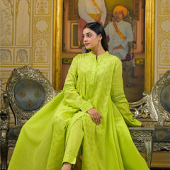 Lime Green Cotton Premium And Elegant Kurta Sets For Women