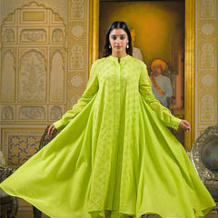 Lime Green Cotton Premium And Elegant Kurta Sets For Women