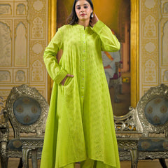 Lime Green Cotton Premium And Elegant Kurta Sets For Women