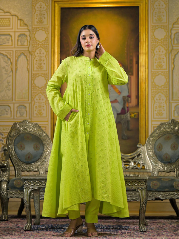 Lime Green Cotton Premium And Elegant Kurta Sets For Women