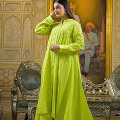 Lime Green Cotton Premium And Elegant Kurta Sets For Women