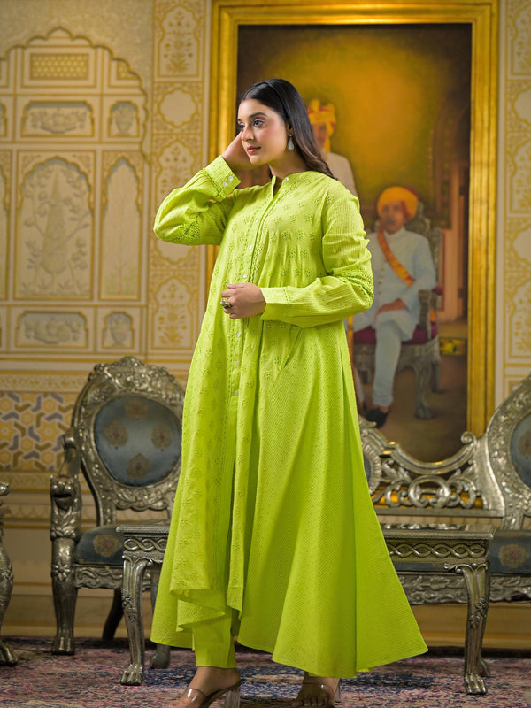 Lime Green Cotton Premium And Elegant Kurta Sets For Women