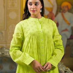 Lime Green Cotton Premium And Elegant Kurta Sets For Women