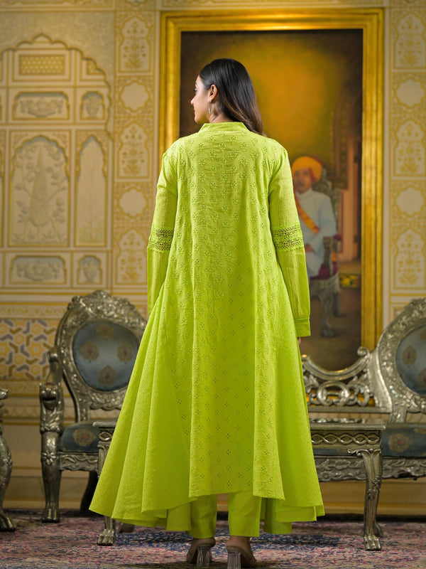Lime Green Cotton Premium And Elegant Kurta Sets For Women