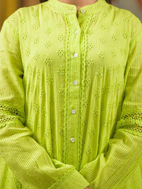 Lime Green Cotton Premium And Elegant Kurta Sets For Women