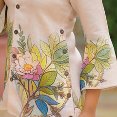 Cream Floral Printed Crepe Co-Ord Set For Women