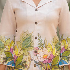 Cream Floral Printed Crepe Co-Ord Set For Women
