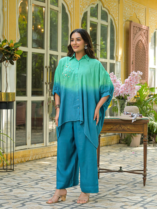 Teal Crape Premium And Elegant Co-Ord Set For Women