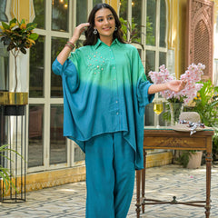 Teal Crape Premium And Elegant Co-Ord Set For Women