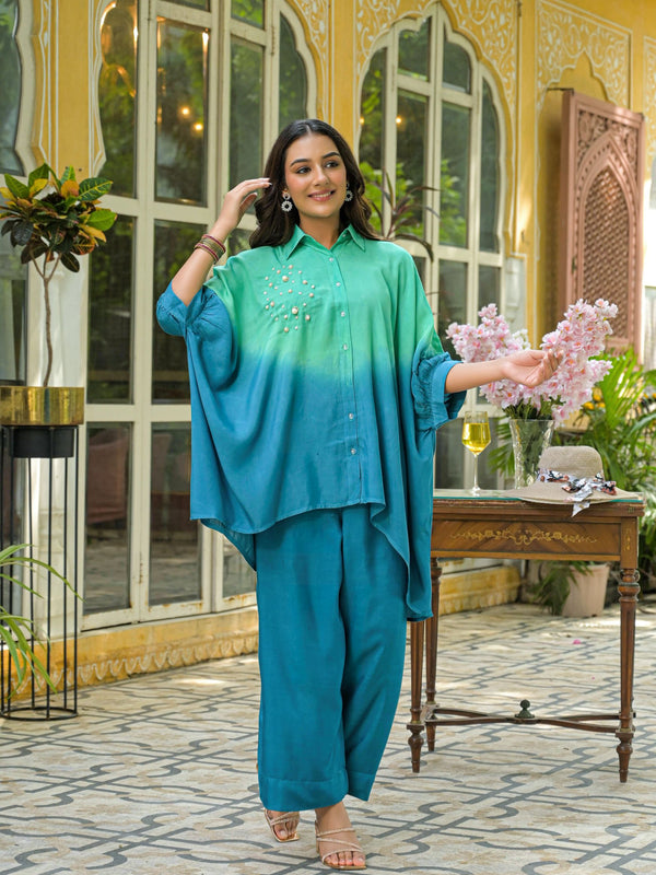 Teal Crape Premium And Elegant Co-Ord Set For Women