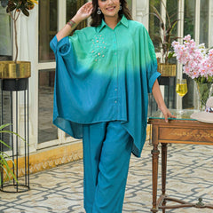 Teal Crape Premium And Elegant Co-Ord Set For Women