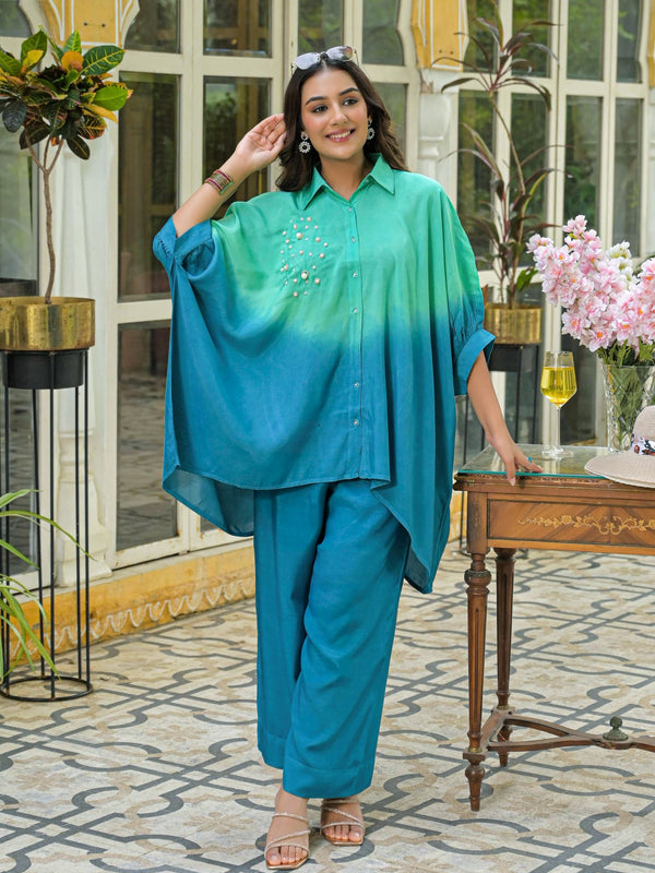 Teal Crape Premium And Elegant Co-Ord Set For Women