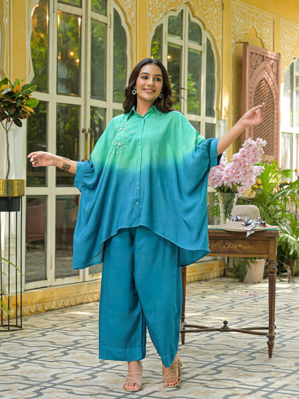 Teal Crape Premium And Elegant Co-Ord Set For Women