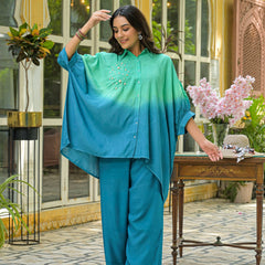Teal Crape Premium And Elegant Co-Ord Set For Women