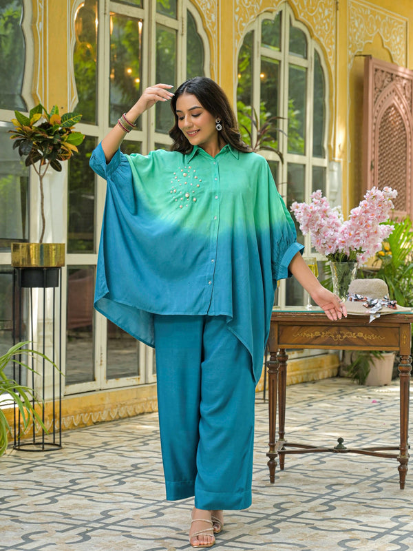 Teal Crape Premium And Elegant Co-Ord Set For Women